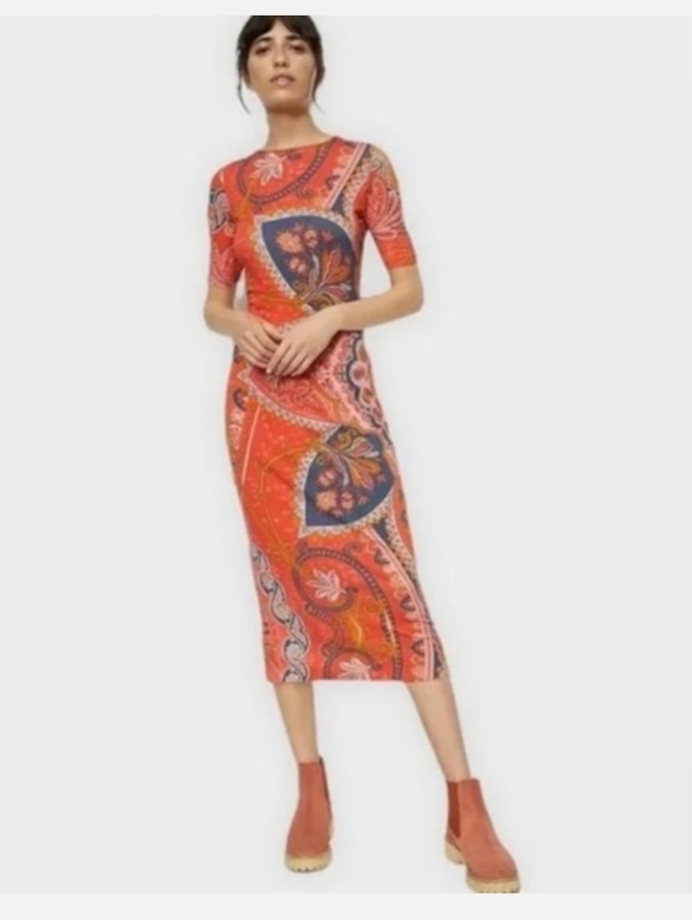 FARM Rio Red Paisley Midi Dress